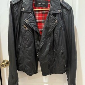 Black Rivet Women's Charcoal Leather Jacket with Plaid Lining